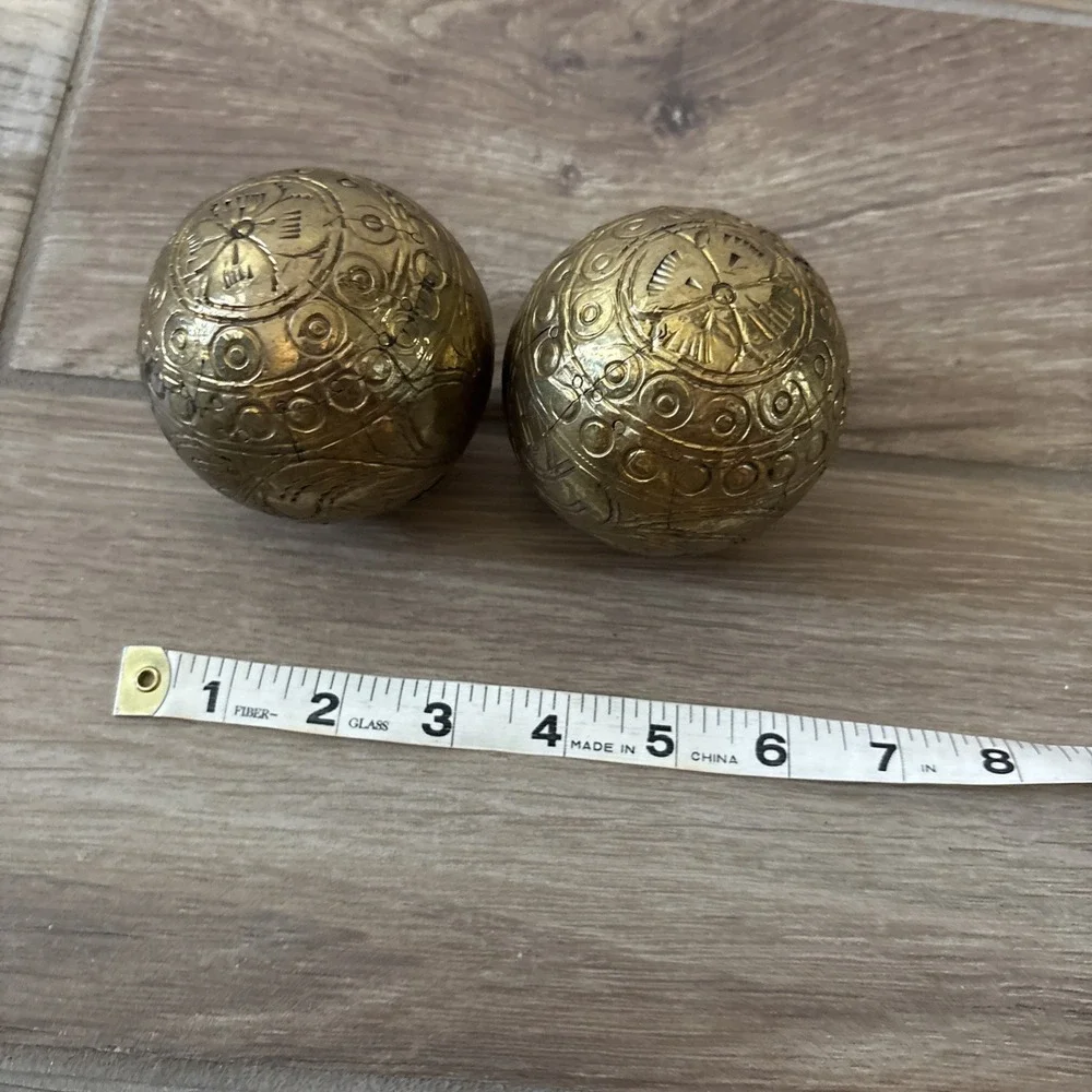 2 Round Ball Gold Decorative Candles Hand Molded Wax Home Decor Set